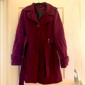 Calvin Klein Maroon Wool Pea Coat